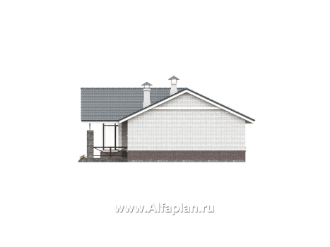 «Рубикон» - проект одноэтажного дома из кирпича, с панорамным эркером и с просторной террасой, в современном стиле - превью фасада дома