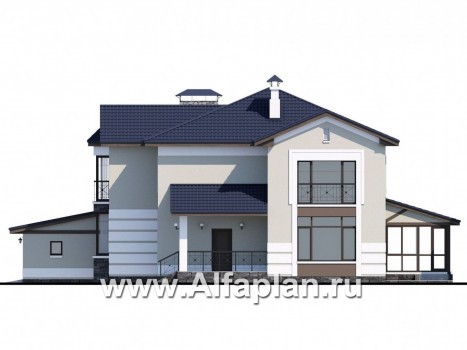 «Диадема» - проект двухэтажного дома, с эркером и с террасой, в стиле эклектика, с гаражом на 2 авто - превью фасада дома