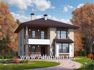 «Вереск» - проект двухэтажного дома, с эркером и с балконом, планировка дома 4 спальни площадью 19,5м2 каждая