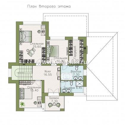«Формула успеха» - красивый проект двухэтажного дома, из газобетона, с угловыми окнами, с гаражом - превью план дома