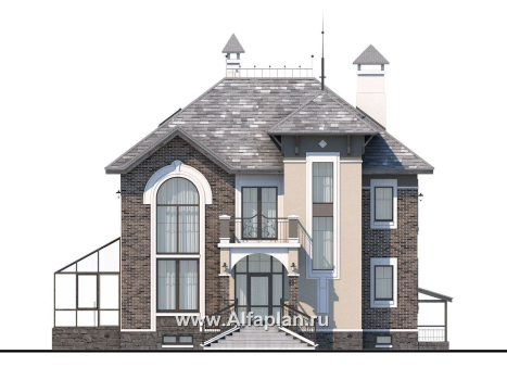 «Разумовский» - проект двухэтажного дома, с террасой, со вторым светом, с цокольным этажом - превью фасада дома