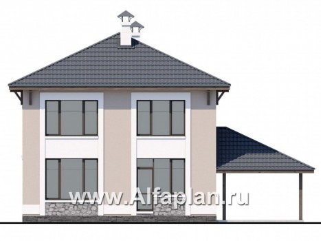 Проекты домов Альфаплан - Кирпичный дом «Собственный рай» с навесом для машины - превью фасада №4
