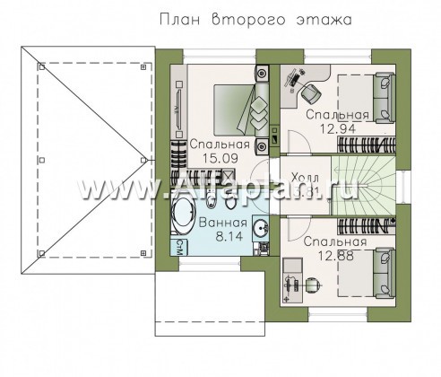 Проекты домов Альфаплан - Кирпичный дом «Собственный рай» с навесом для машины - превью плана проекта №2