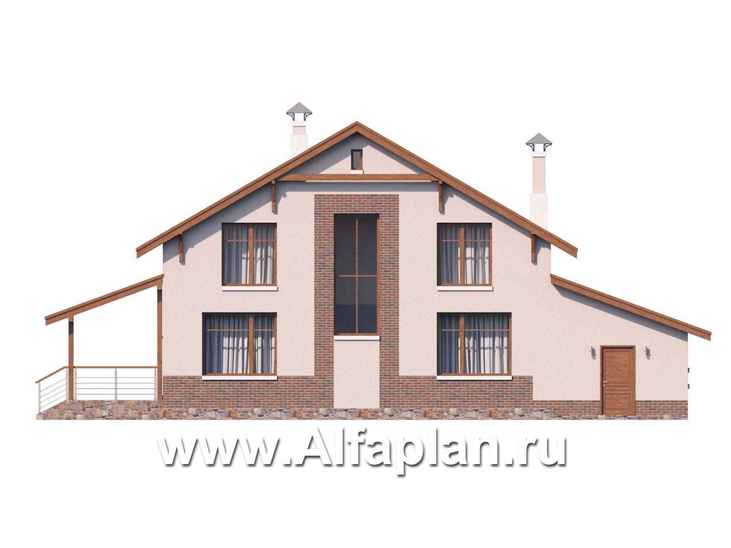 Проекты домов Альфаплан - «Регата» - комфортный дом с террасой и гаражом - изображение фасада №4