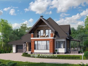 «Арктур» - проект дома с мансардой, из газобетона, с сауной и с террасой, с гаражом, современный стиль