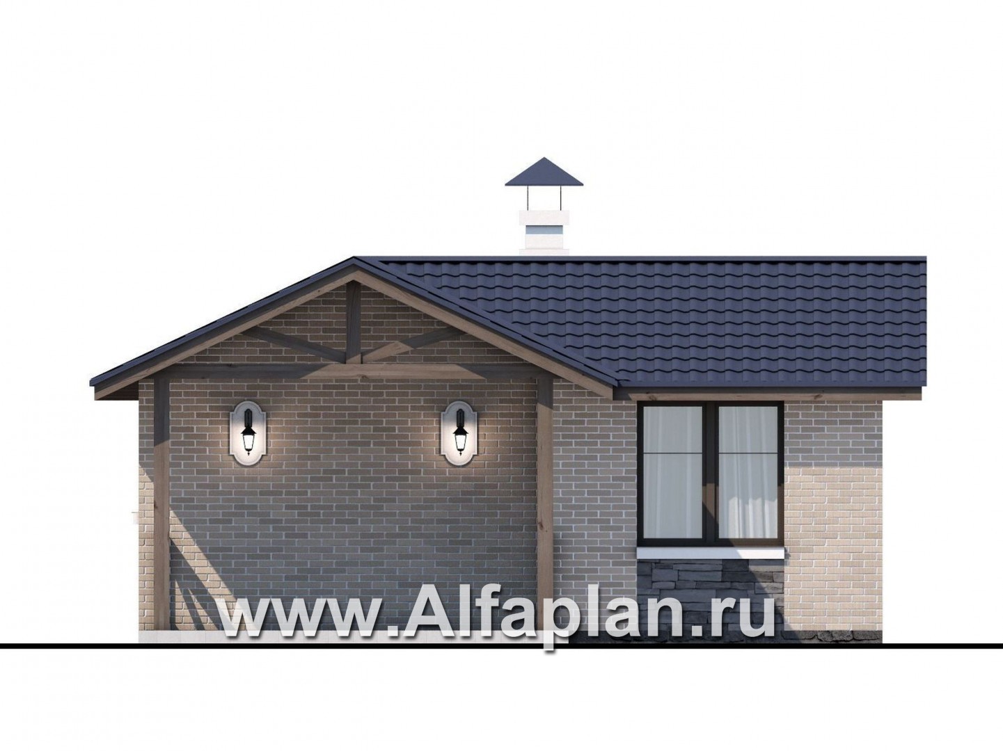 Проекты домов Альфаплан - Небольшая уютная баня с террасой (беседкой) - изображение фасада №1