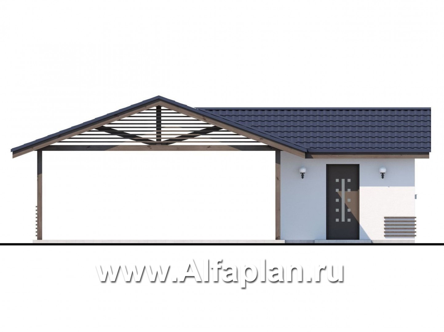Проекты домов Альфаплан - Навес-стоянка для машин с небольшой кладовой - изображение фасада №1
