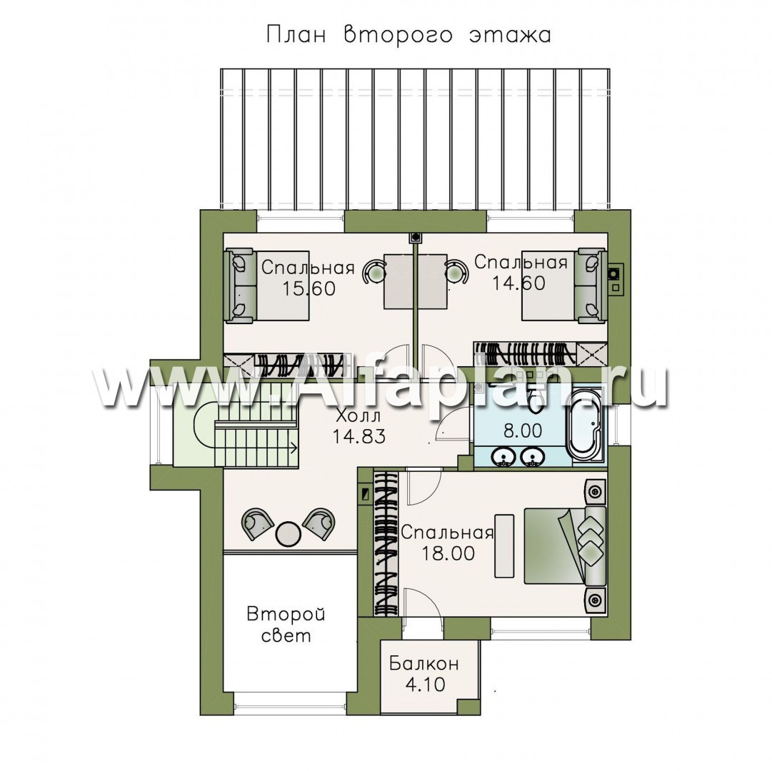 Проекты домов Альфаплан - «Вязьма»- удобный коттедж с двусветной гостиной - план проекта №2
