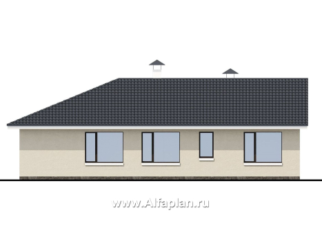 «Яркий мир» - проект одноэтажного дома, с панорамным эркером, с просторной террасой, в современном стиле - превью фасада дома