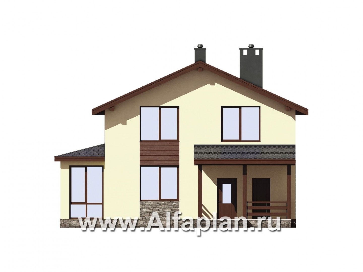 Проект двухэтажного дома из газобетона, с эркером - фасад дома