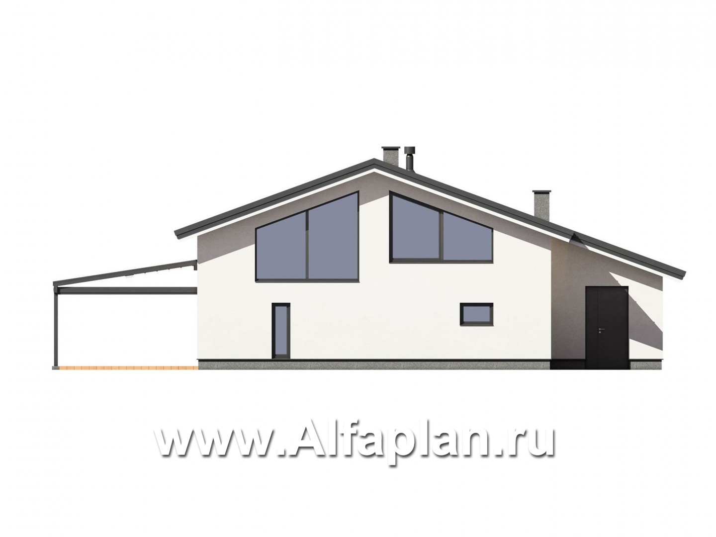 Проект бани с мансардой и с террасой, дом для отдыха, дача - фасад дома