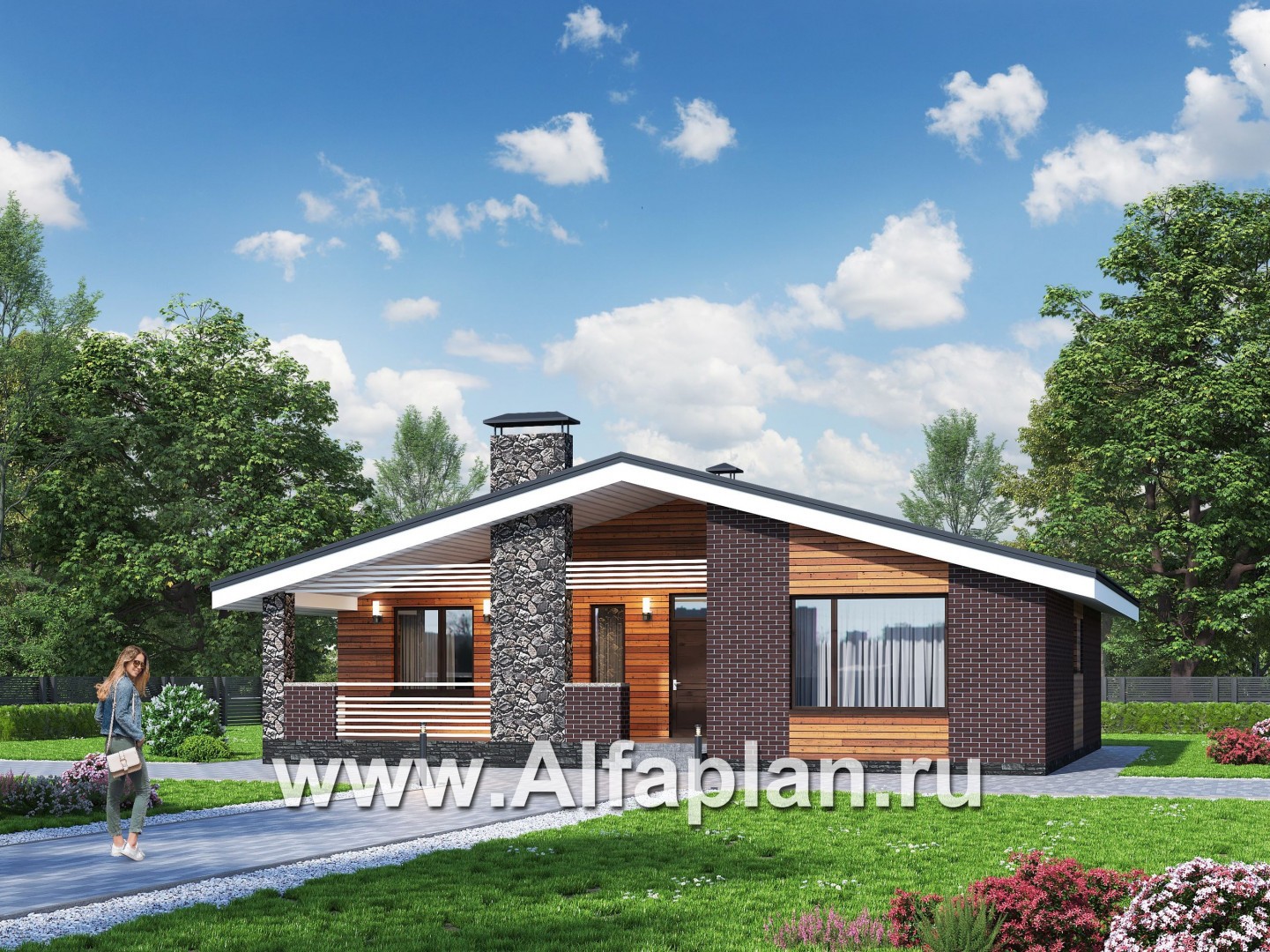 Проекты домов Альфаплан - «Веда» - проект одноэтажного дома с сауной - основное изображение