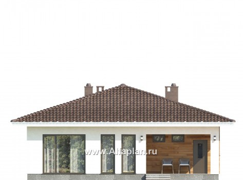 Проект одноэтажного дома из газобетона, план 3 спальни и терраса, в современном стиле - превью фасада дома