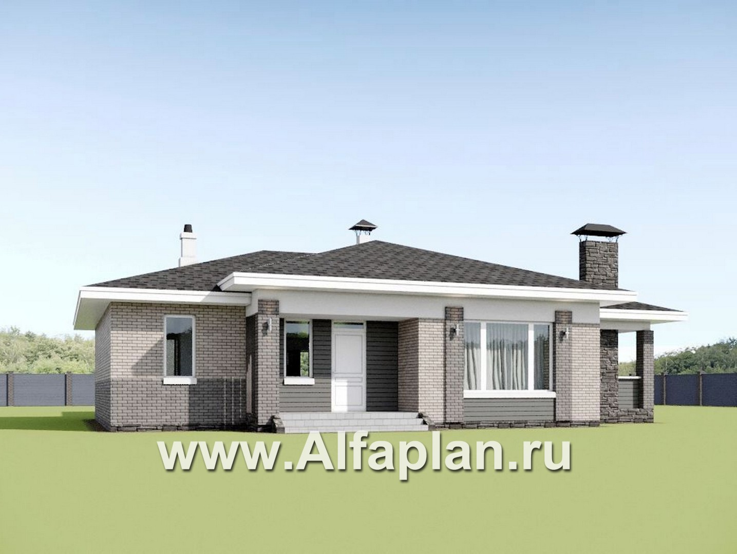 Проекты домов Альфаплан - «Юкон» - проект просторного одноэтажного дома с террасой - дополнительное изображение №1