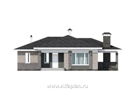 Проекты домов Альфаплан - «Юкон» - проект просторного одноэтажного дома с террасой - превью фасада №1