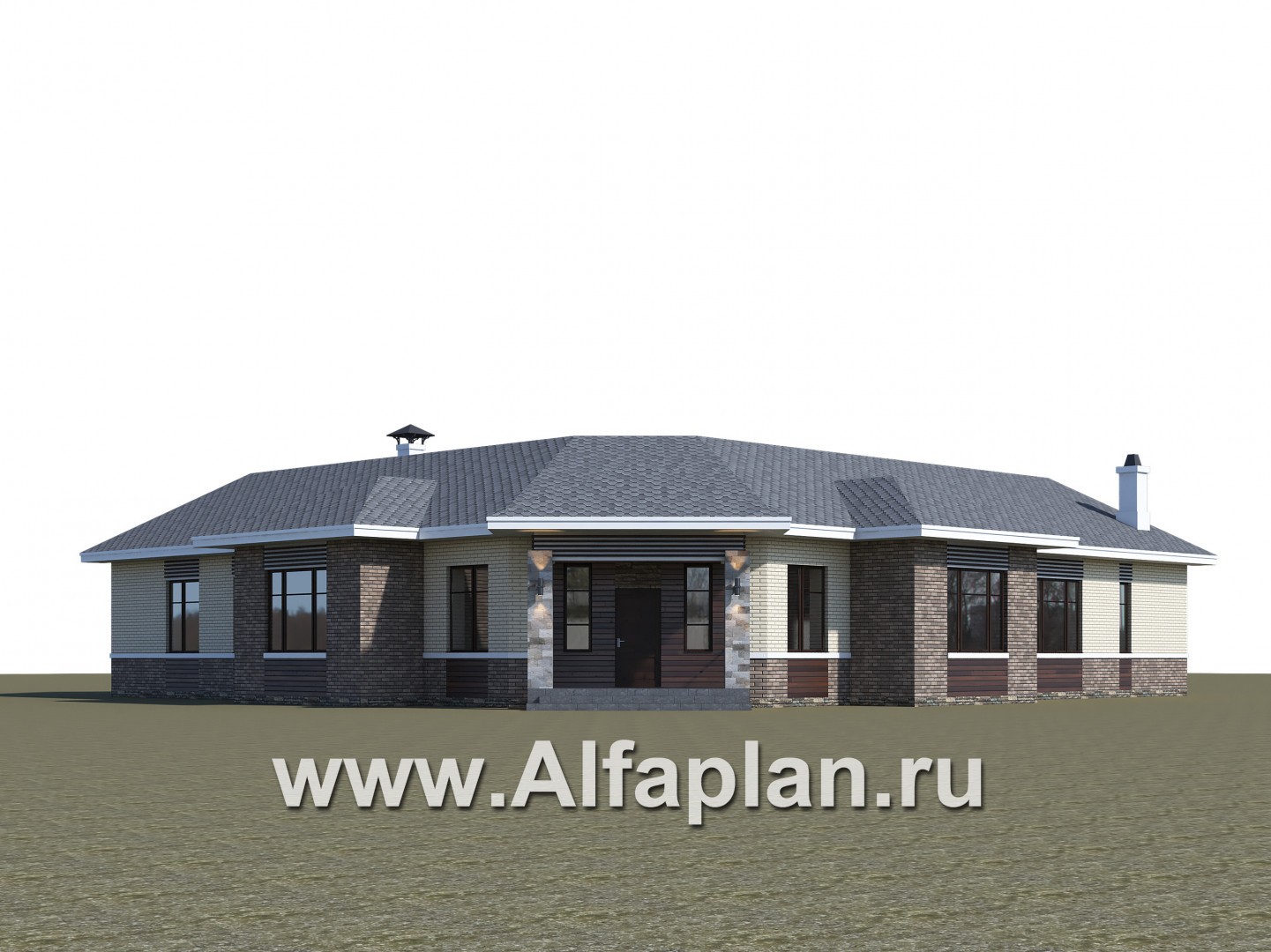 Проекты домов Альфаплан - «Модуль» — одноэтажный дом с диагональным планом, 4 спальни - дополнительное изображение №3