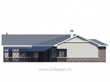 Проекты домов Альфаплан - «Модуль» — одноэтажный дом с диагональным планом, 4 спальни - превью фасада №4