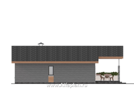 «Форест» - проект одноэтажного дома, с террасой со стороны входа, 3 спальни, с двускатной крышей - превью фасада дома
