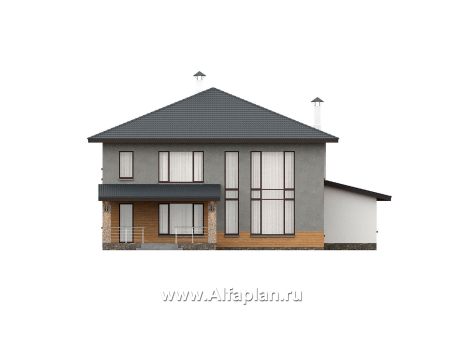 «Серебряный луч» - проект двухэтажного дома, планировка две спальни на 1эт, лестница и второй свет в гостиной, в современном стиле - превью фасада дома