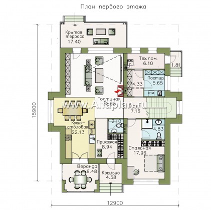 «Опал» - проект двухэтажного дома, с террасой, балконом - превью план дома