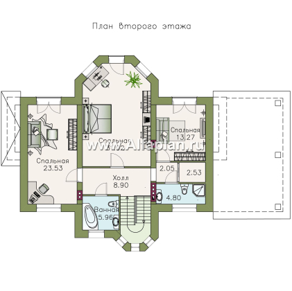 «Монплезир» - проект двухэтажного дома,с эркером и с террасой, навес на 1 авто - превью план дома