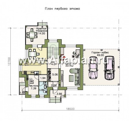 «Verum»- проект двухэтажного дома из газобетона, с террасой, навес на 2 авто - превью план дома