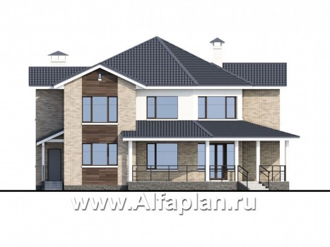 «Махаон» - проект красивого двухэтажного дома, с диагональным построением плана, с террасой - превью фасада дома