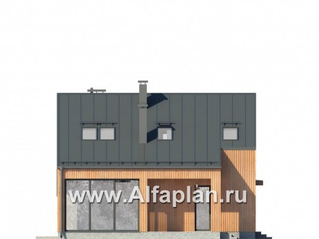 Проект дома с мансардой, планировка с кабинетом и с гаражом на 1 авто, в современном стиле - превью фасада дома
