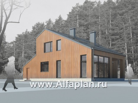 Проект дома с мансардой, планировка с кабинетом и с гаражом на 1 авто, в современном стиле - превью дополнительного изображения №2