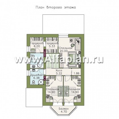 «Времена года» - проект дома с мансардой из газоблоков, с эркером и террасой - превью план дома