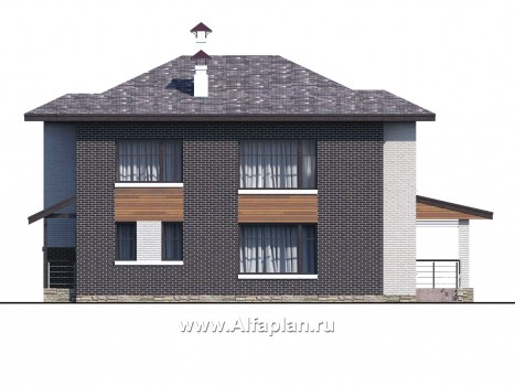 «Республика» - проект двухэтажного дома из газобетона, с террасой и балконом, мастер спальня, в современнои стиле - превью фасада дома
