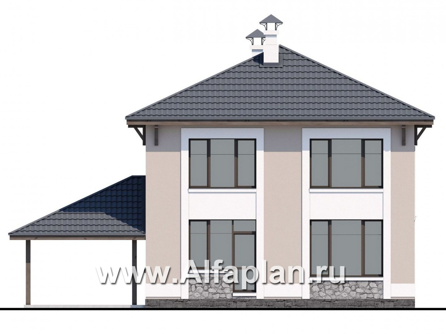 Проекты домов Альфаплан - Кирпичный дом «Собственный рай» с навесом для машины - изображение фасада №4
