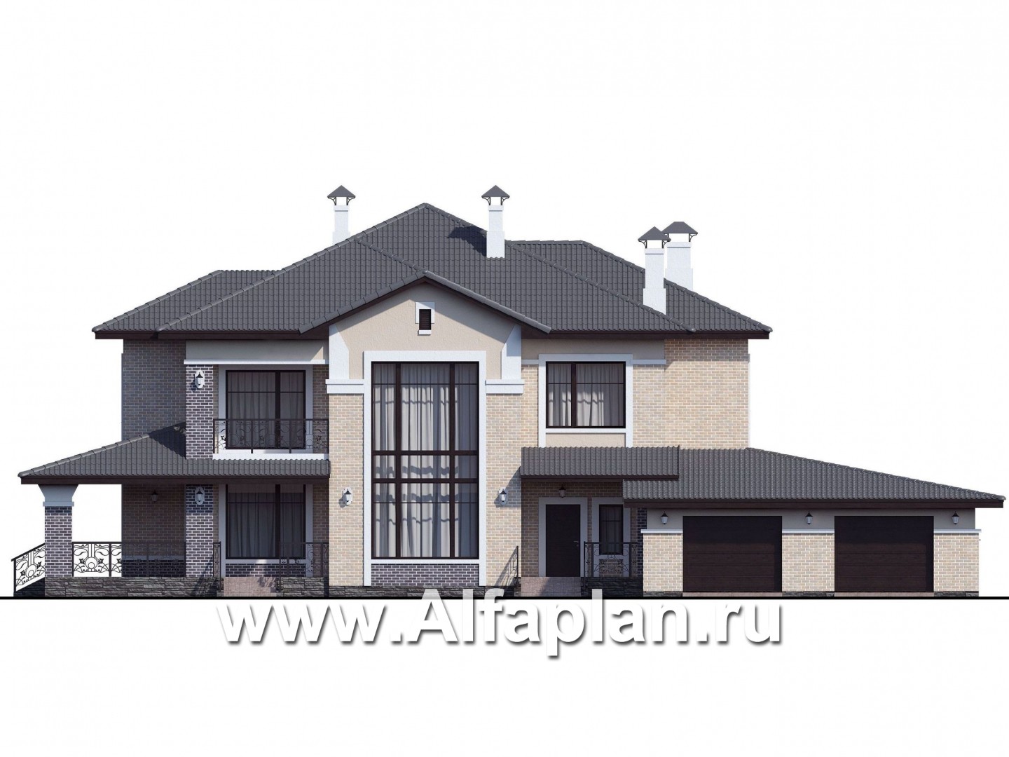 Проекты домов Альфаплан - «Арно» - классический особняк с двусветной столовой и большим гаражом - изображение фасада №1