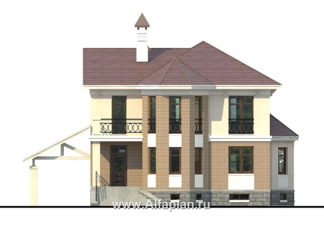 «Классика плюс» - проект двухэтажного дома с эркером, с сауной и спортзалом в цокольном этаже - превью фасада дома