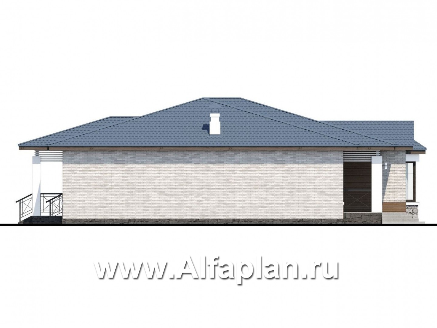 Проекты домов Альфаплан - «Калипсо» - комфортабельный одноэтажный дом  с вариантами планировки - изображение фасада №3